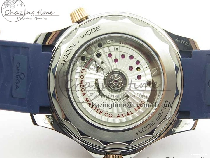 0427 2018 Seamaster Diver 300M SS RG VSF 1:1 Best Edition RG Bezel Blue Dial on Blue Rubber Strap A Contemporary 7927